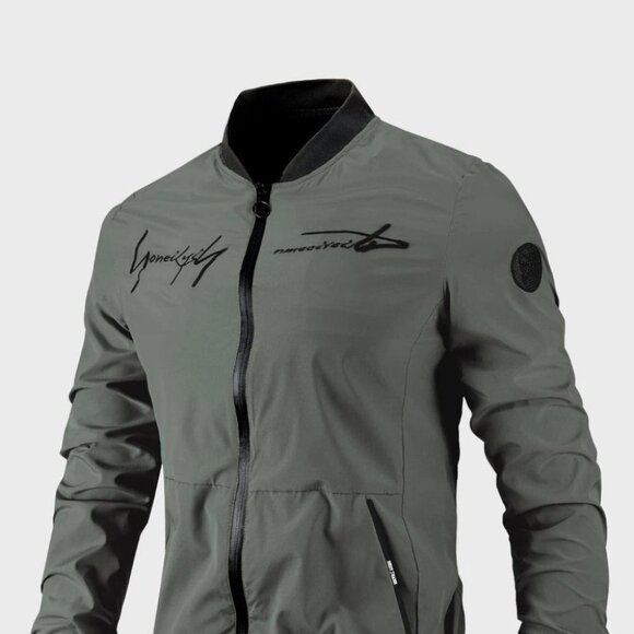 Dark Green Casual Men's Bomber Jacket - Picture 1 of 6